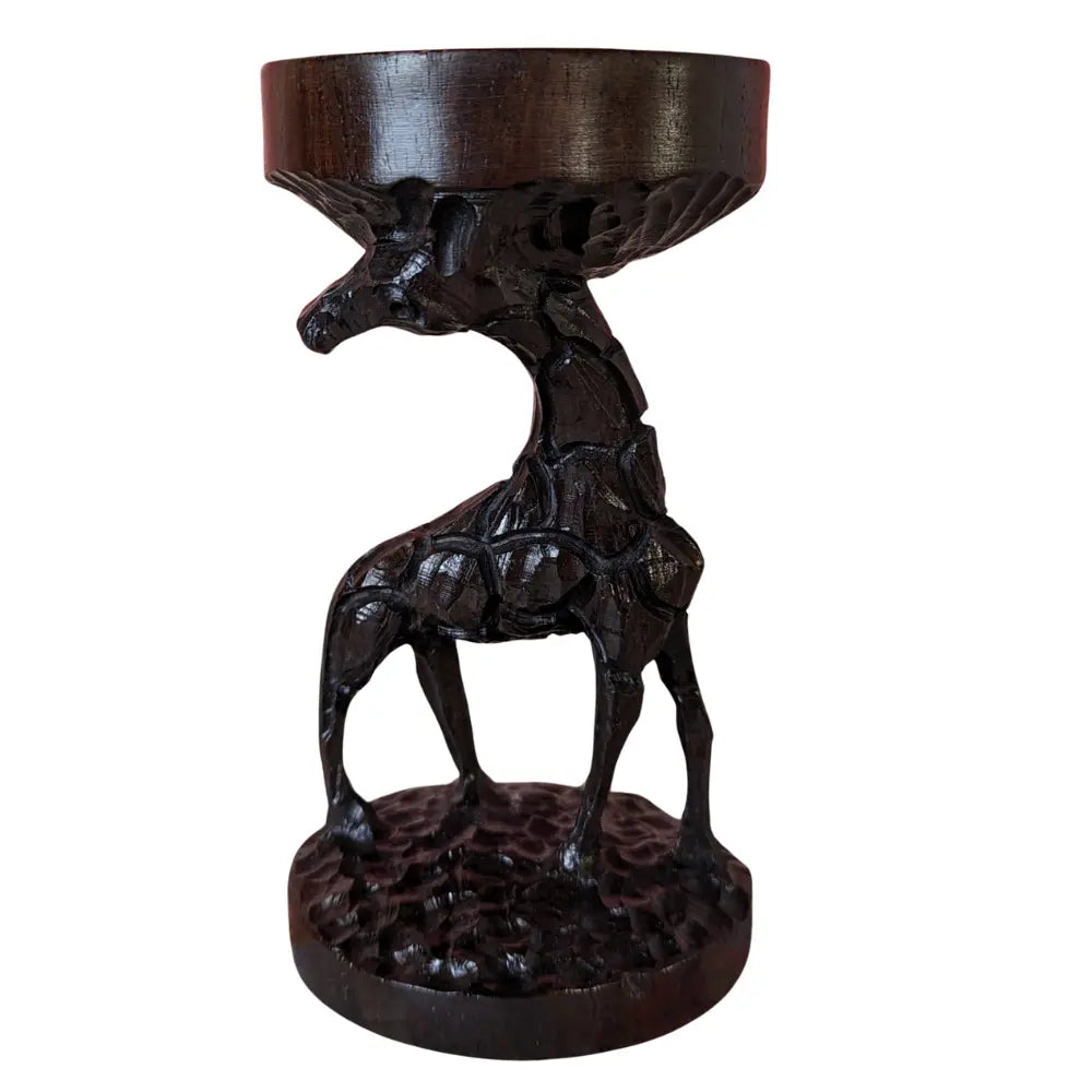 African Wooden Giraffe with Mini Bowl Hand Carved Sole Full Of Soul