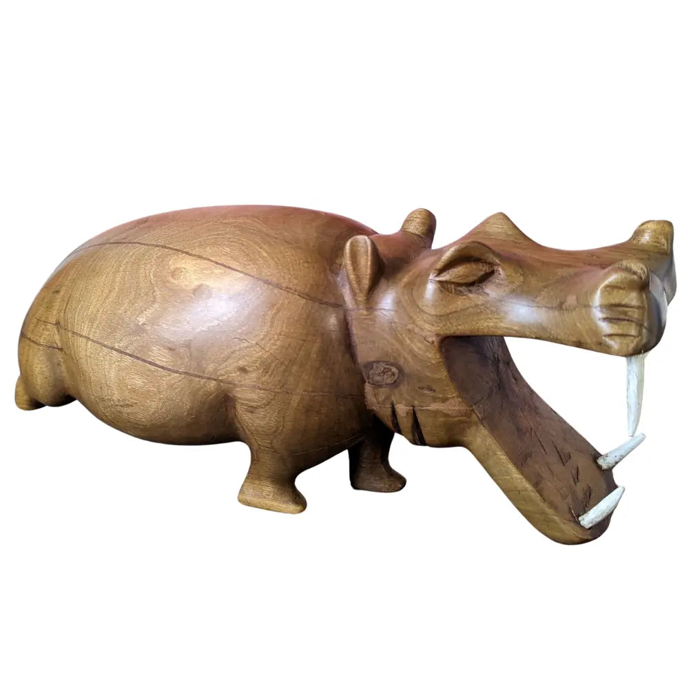 African Wooden Hippo Hand Carved Sole Full Of Soul