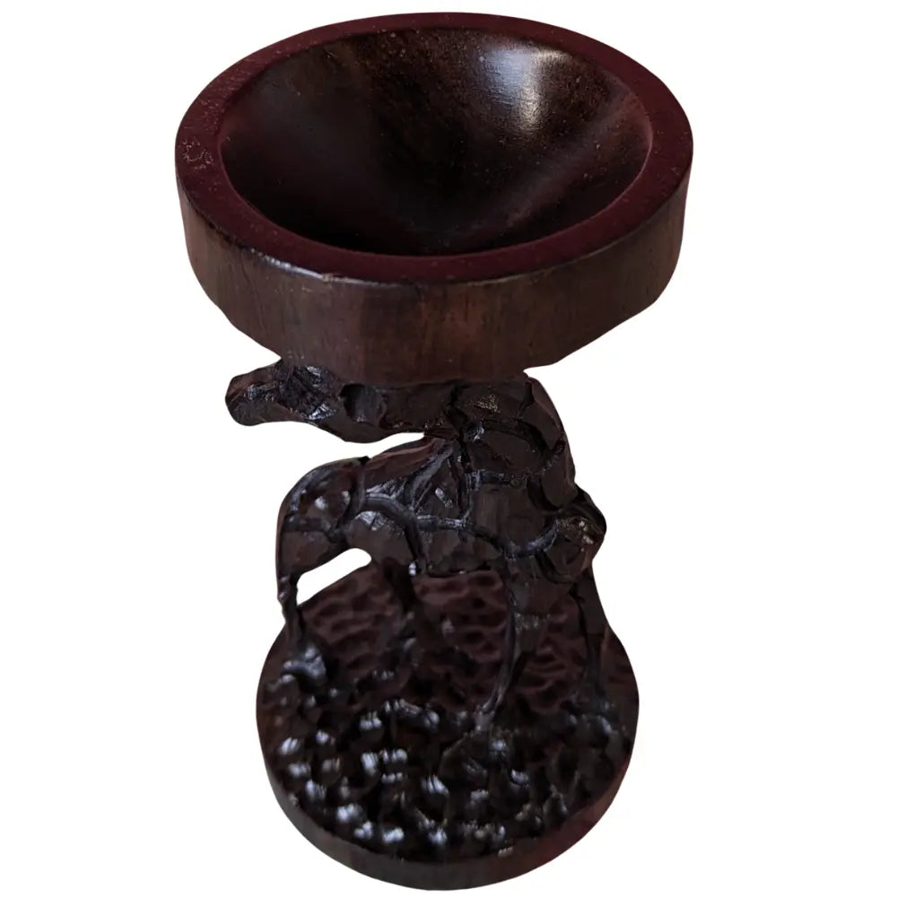 African Wooden Giraffe with Mini Bowl Hand Carved Sole Full Of Soul