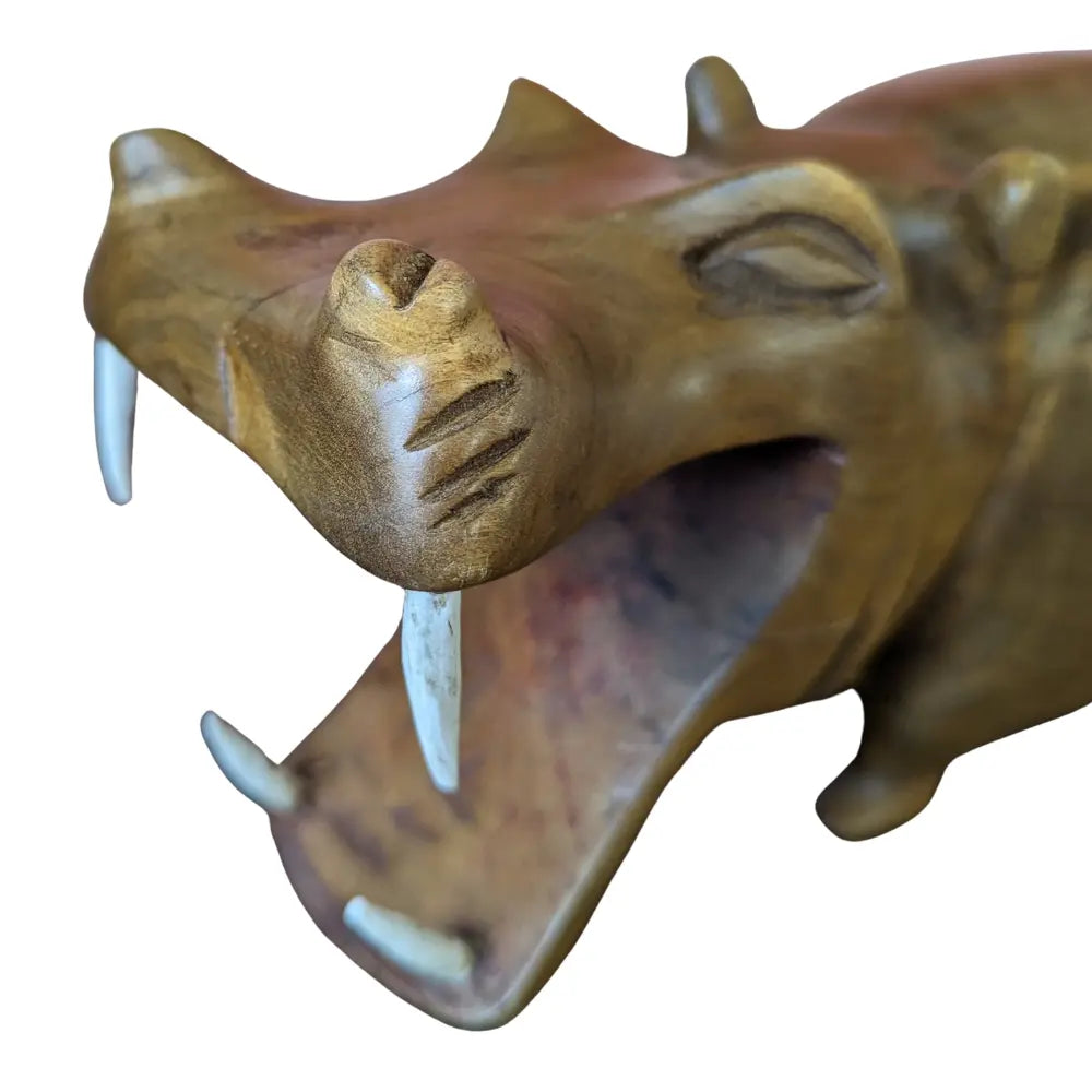 African Wooden Hippo Hand Carved Sole Full Of Soul