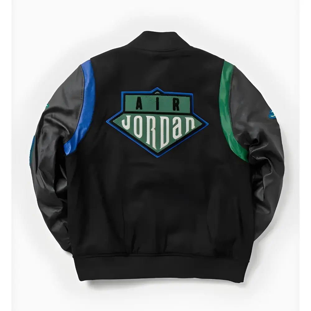 Jordan x Aleali May Varsity Jacket Black Game Royal Pine Green 2