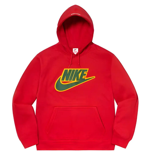 Nike X Supreme Leather Applique Hoodie Sweatshirt Red Sole Full Of Soul