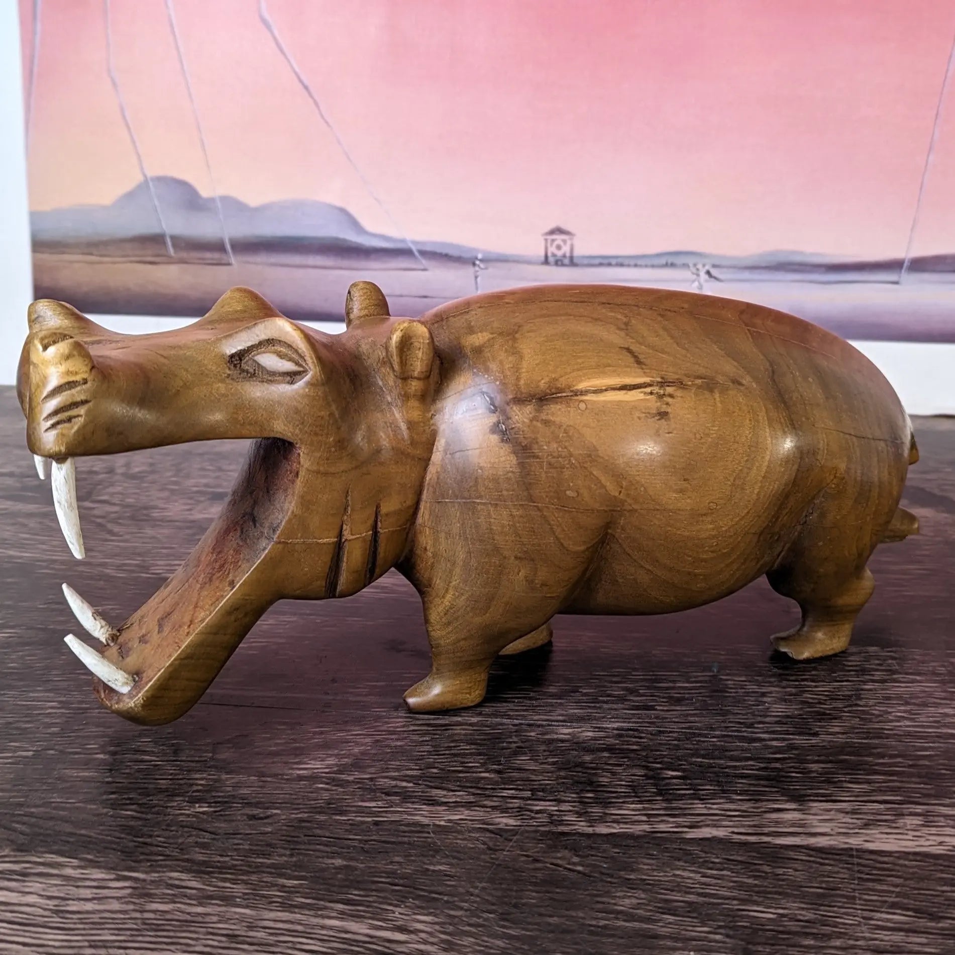 African Wooden Hippo Hand Carved Sole Full Of Soul