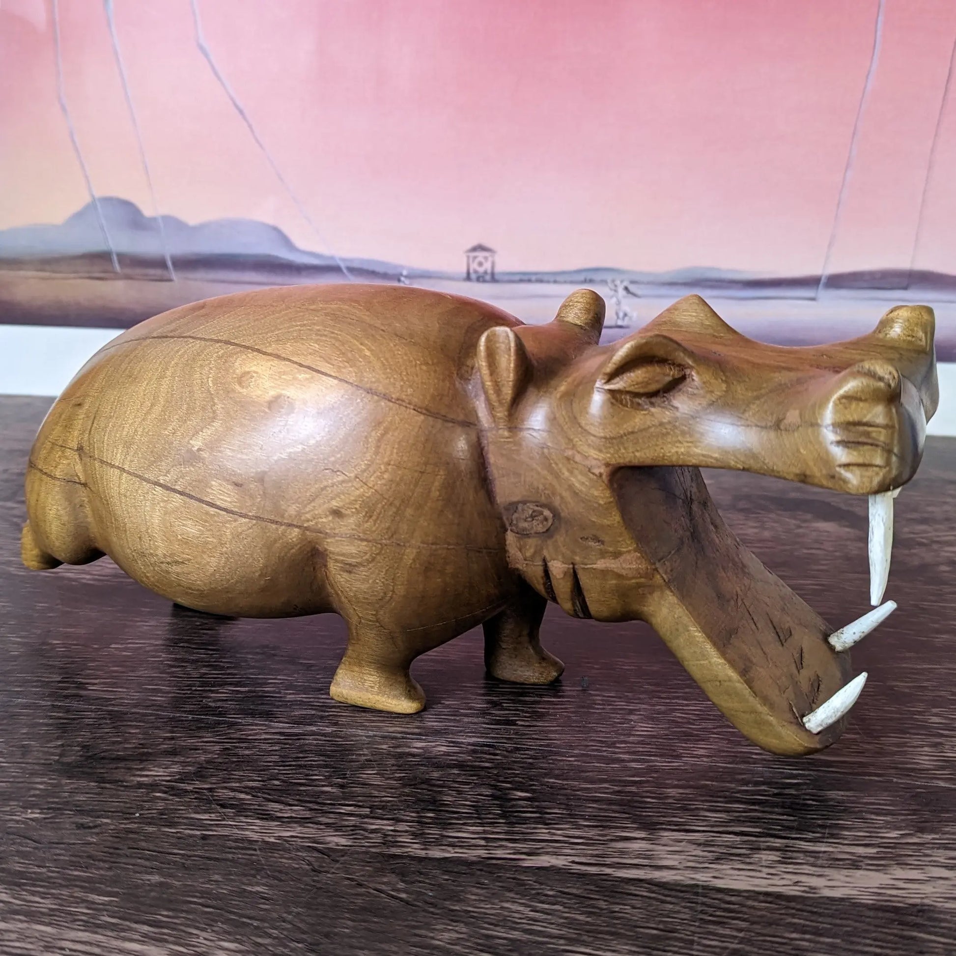 African Wooden Hippo Hand Carved 3