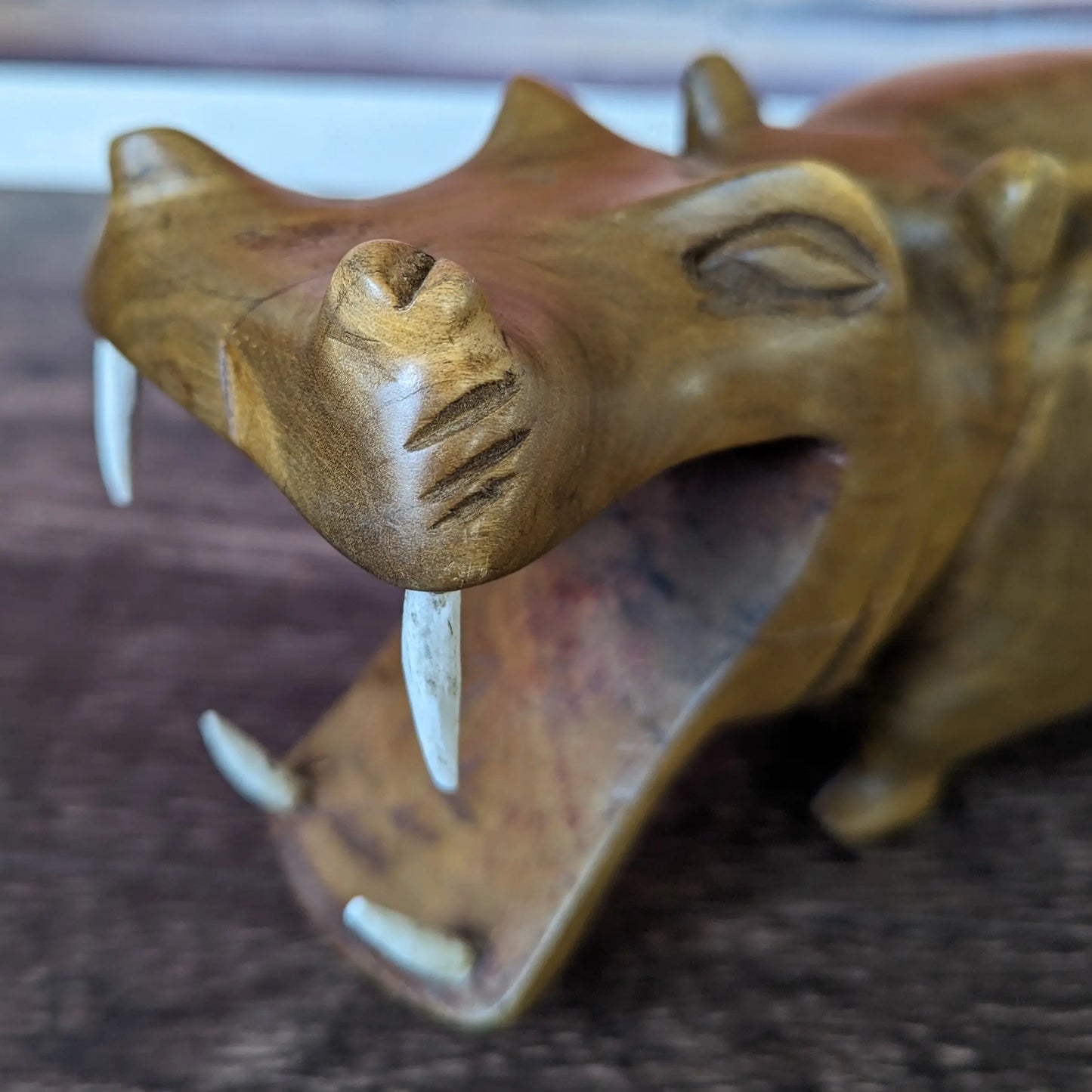 African Wooden Hippo Hand Carved 6