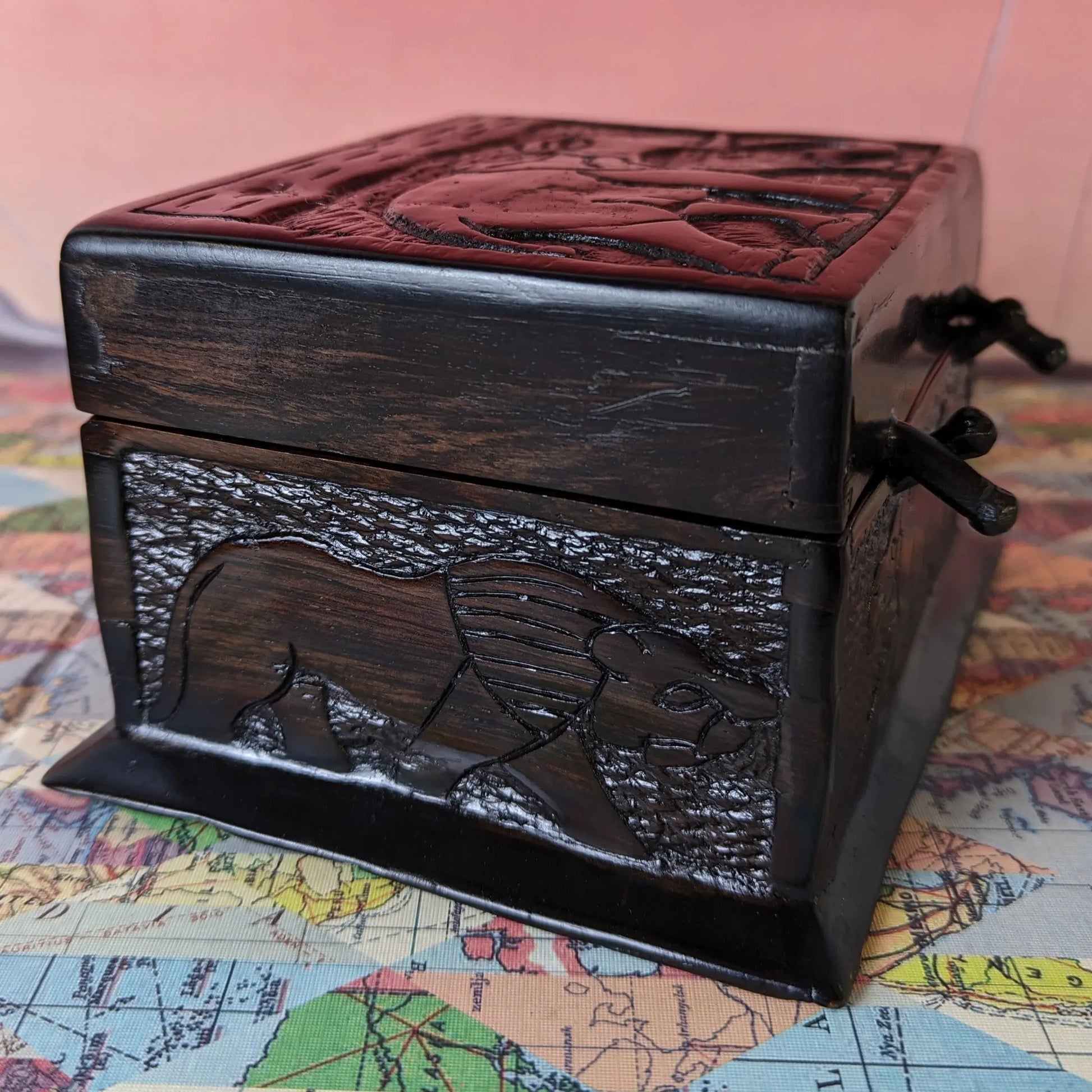 African Wooden Animal Carved Storage Box 3