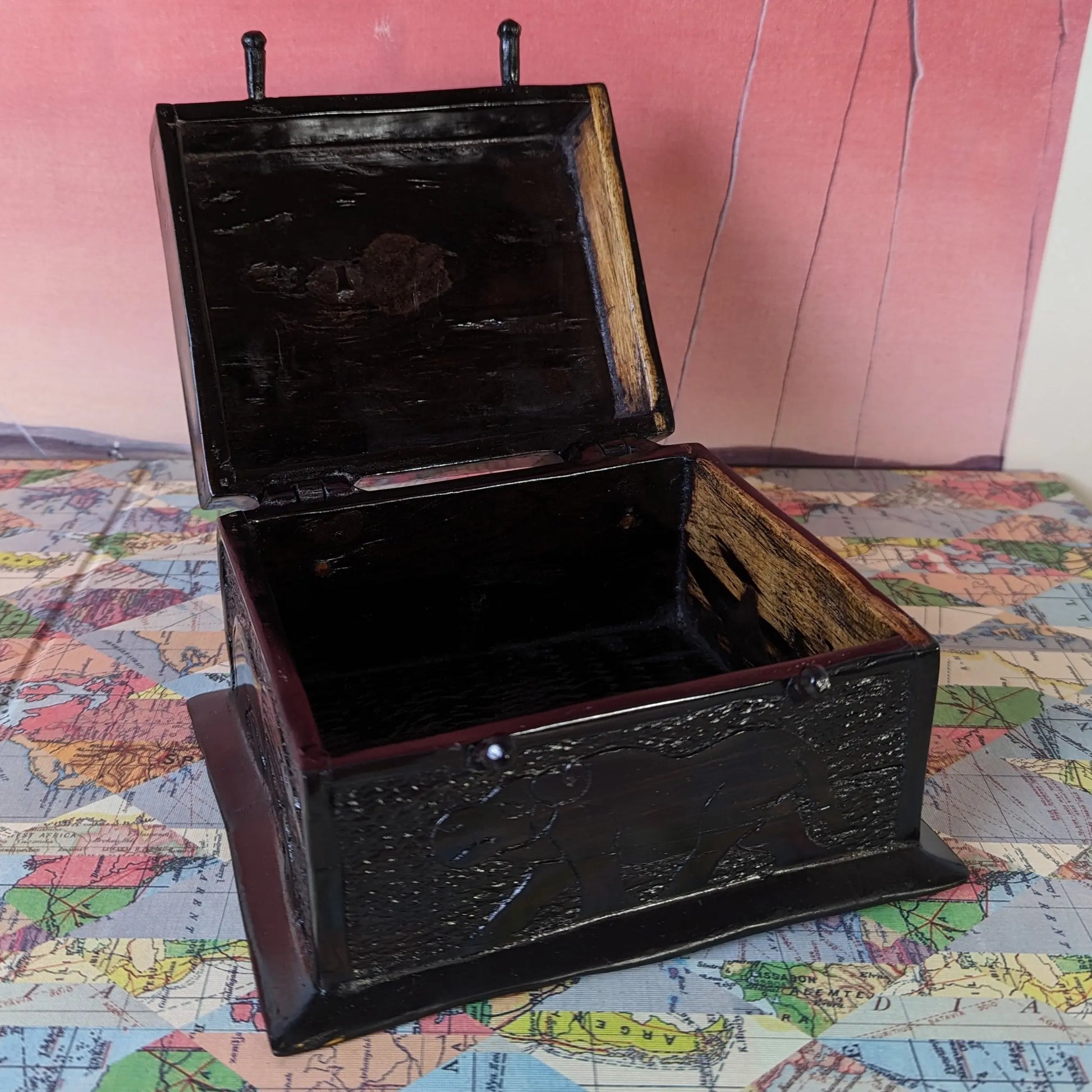 African Wooden Animal Carved Storage Box 4