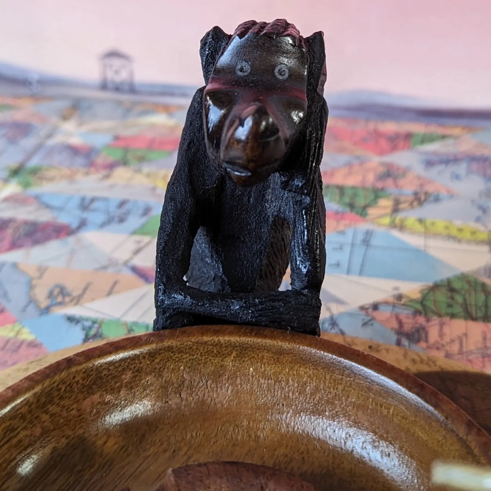 African Wooden Three Wise Monkeys Ashtray Sole Full Of Soul