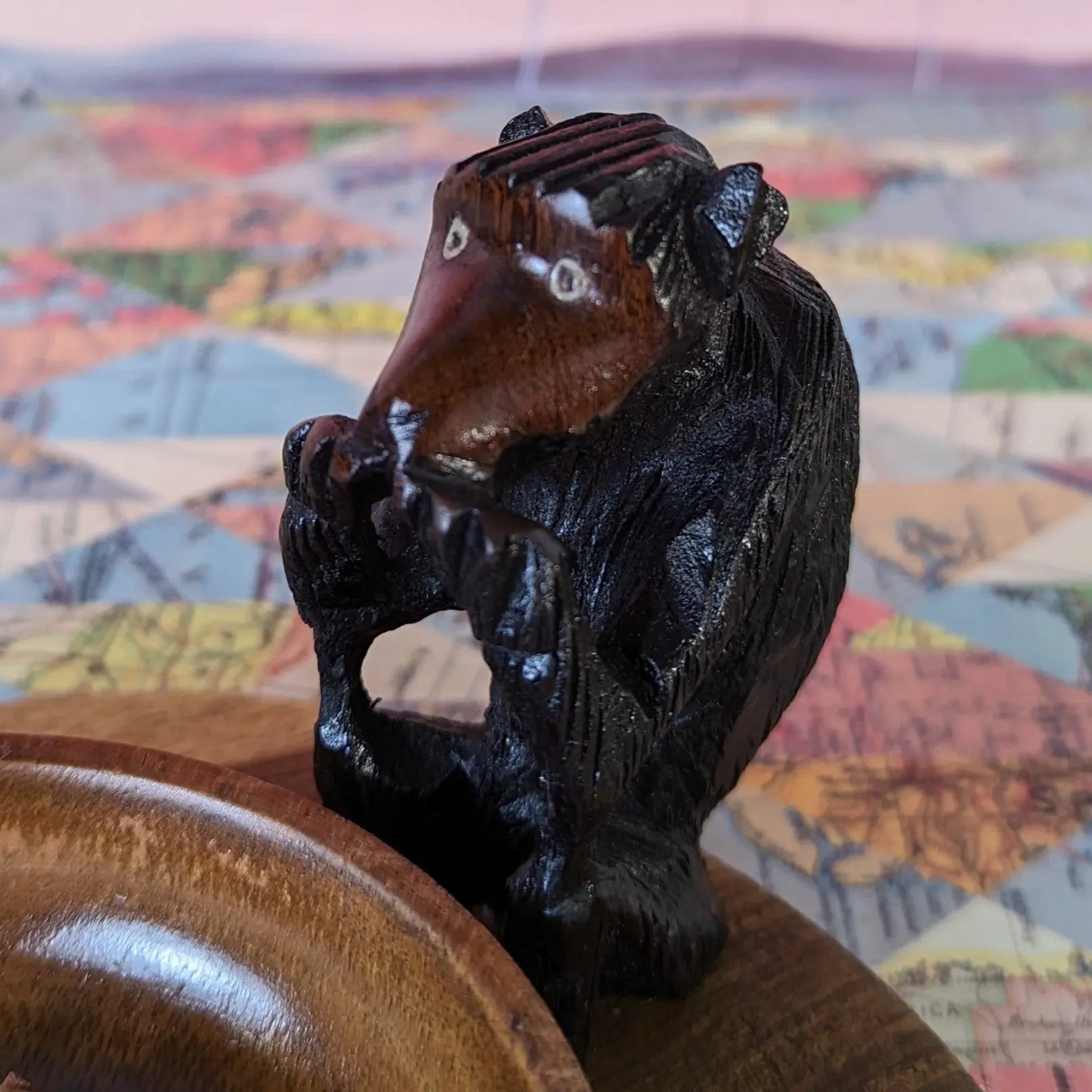 African Wooden Three Wise Monkeys Ashtray Sole Full Of Soul