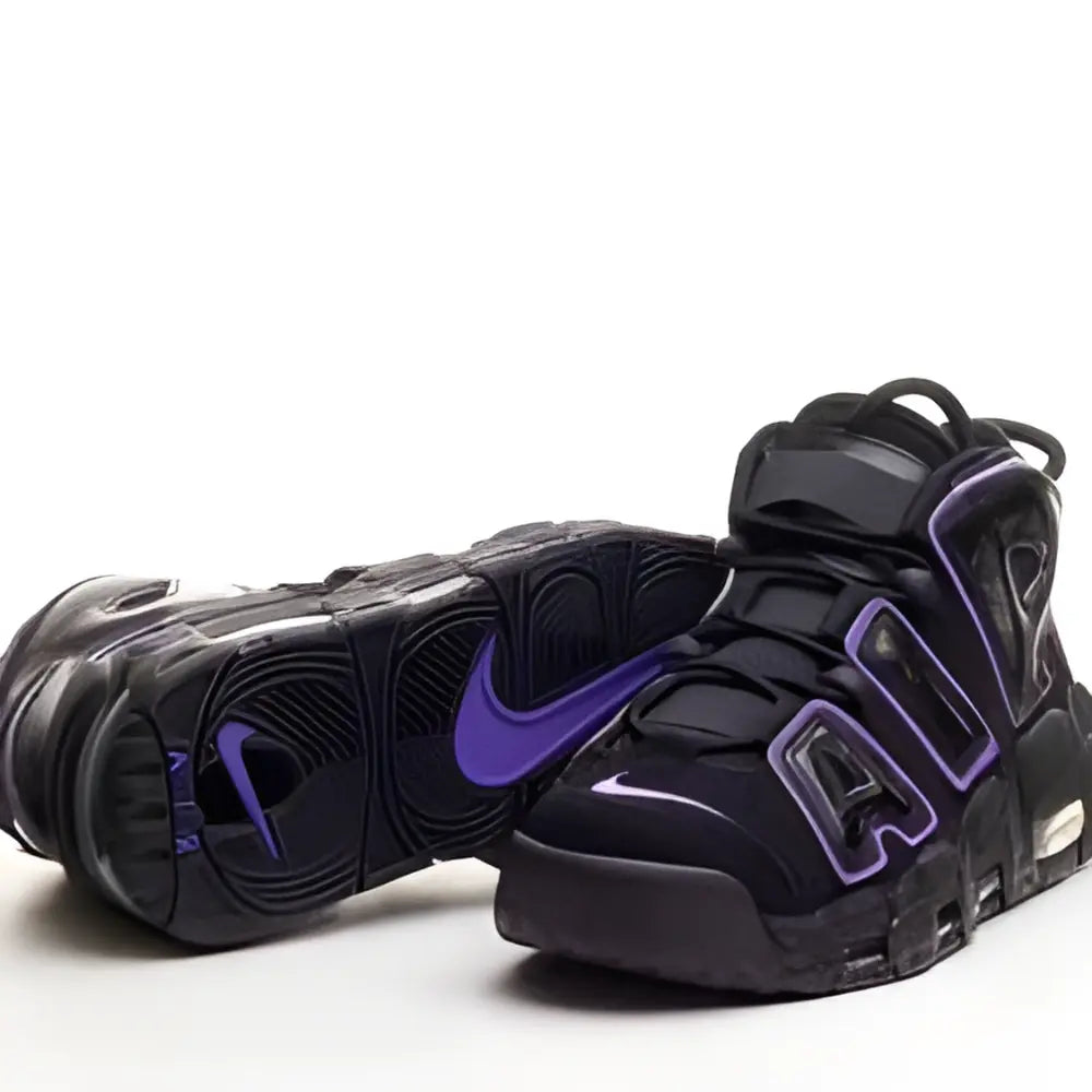 Nike Air More Uptempo Black Purple Action Grape - 1 up and 1 down